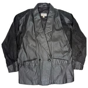 Vintage 90s Women's Large Oversized Black Leather Jacket Fashion Attitude